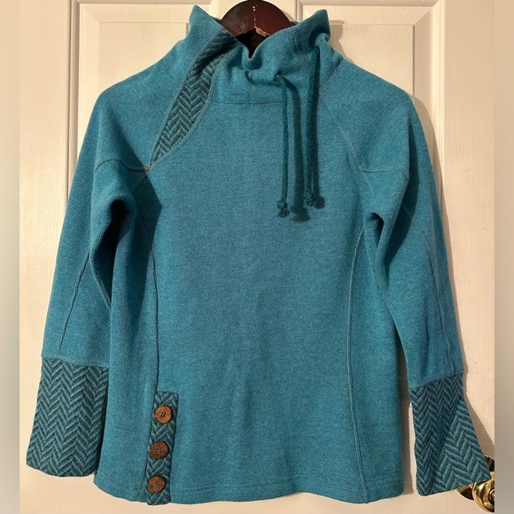 PRANA XS Blue Lucia Funnel Turtle Neck Recycled Wool Blend Sweater Outdoor Warm - Picture 2 of 14
